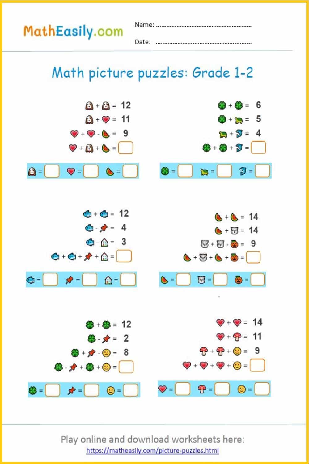 emoji logic puzzles answer key included. picture algebra puzzles worksheets. solving equations puzzle pdf.