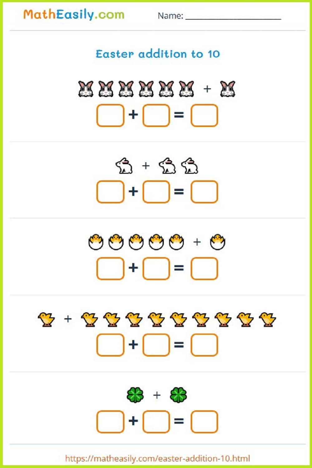 Free printable Easter math worksheets PDF