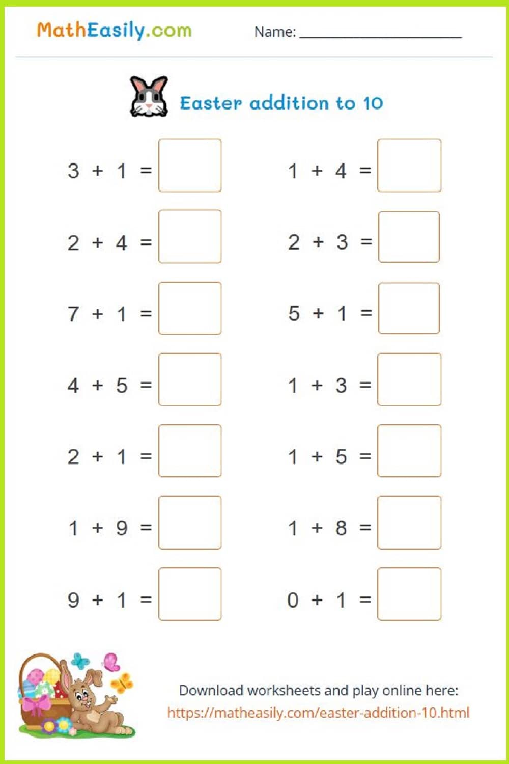 Free Math Easter worksheets PDF