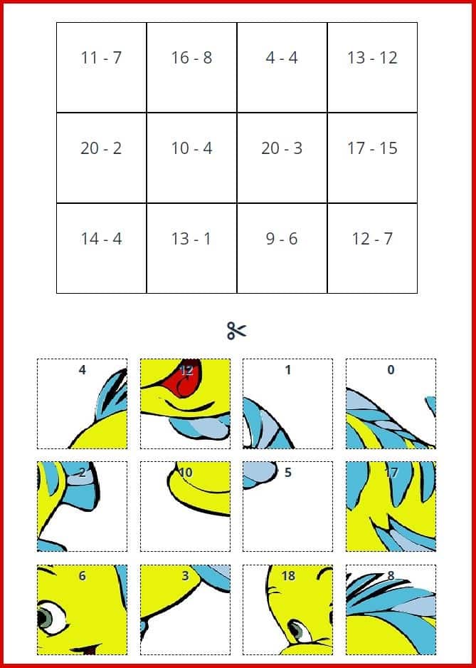 Cut and paste subtraction worksheets for first grade. math Cut and paste worksheets free
