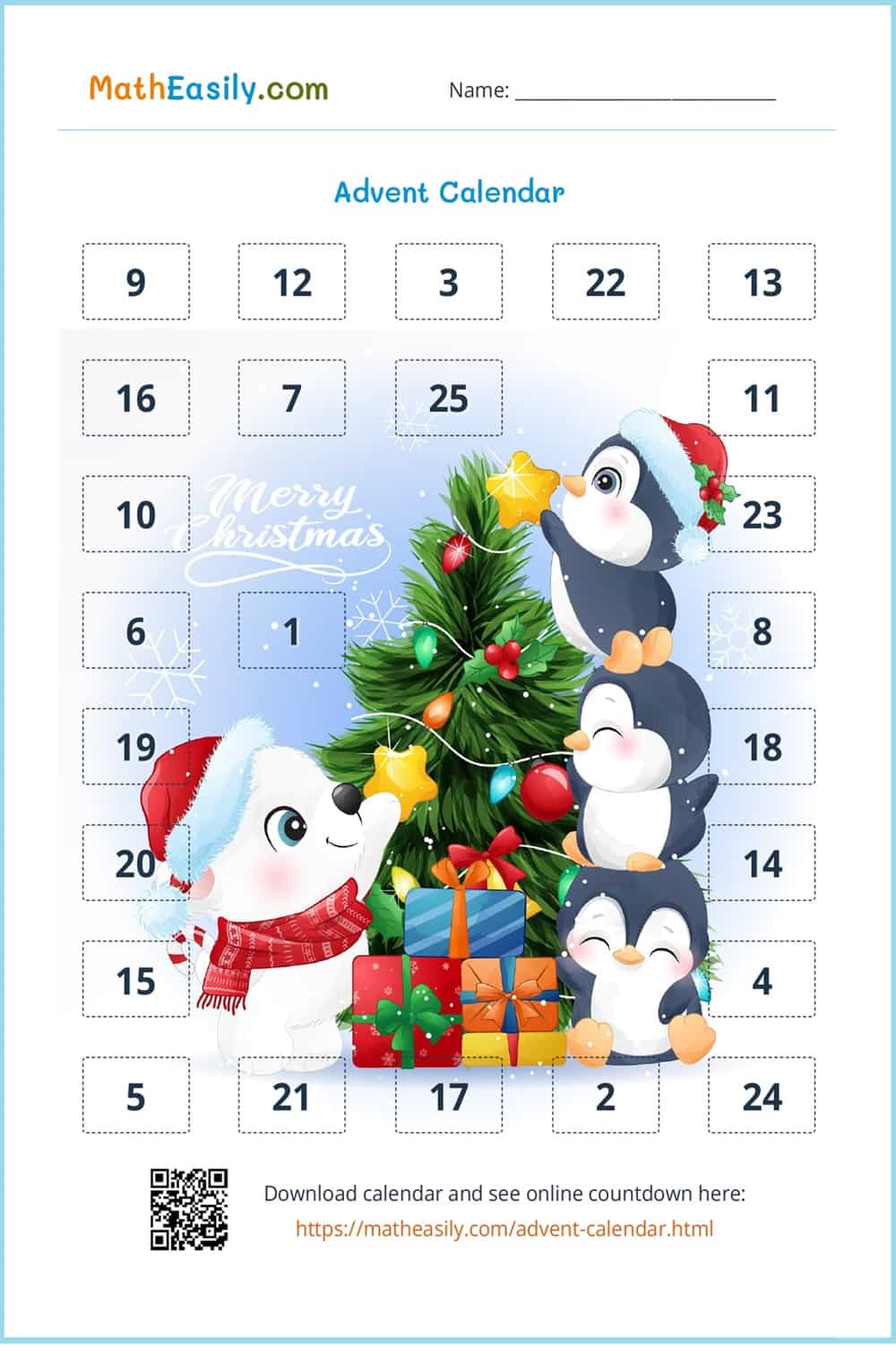 Free Christmas math worksheets for kindergarten.