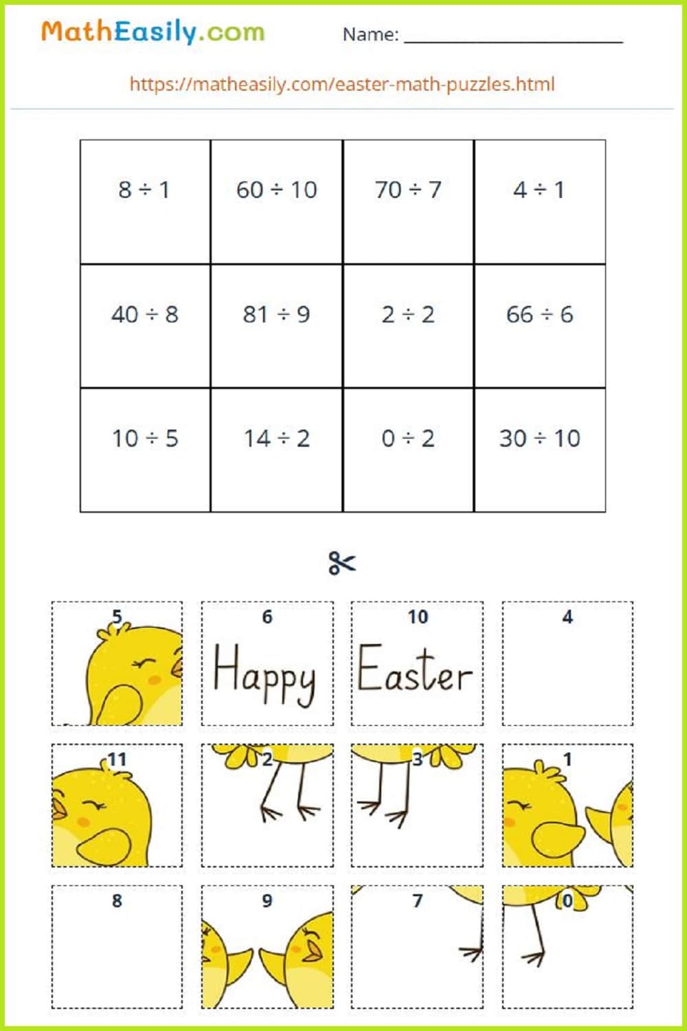 Free division picture puzzles Printable.