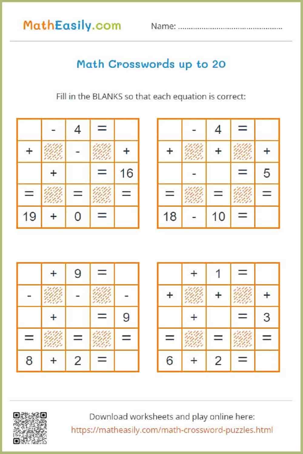 Free Simple math crosswords PDF. math crossword — number puzzle. addition and subtraction crossword puzzle worksheet.