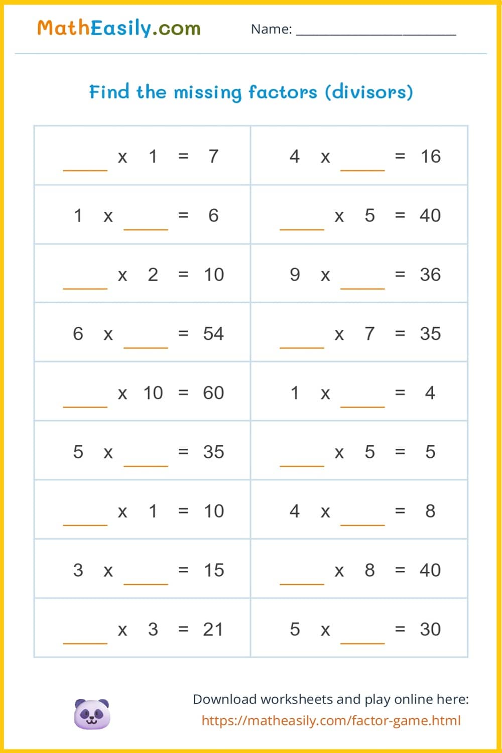 free printable 3rd grade math worksheet in PDF.