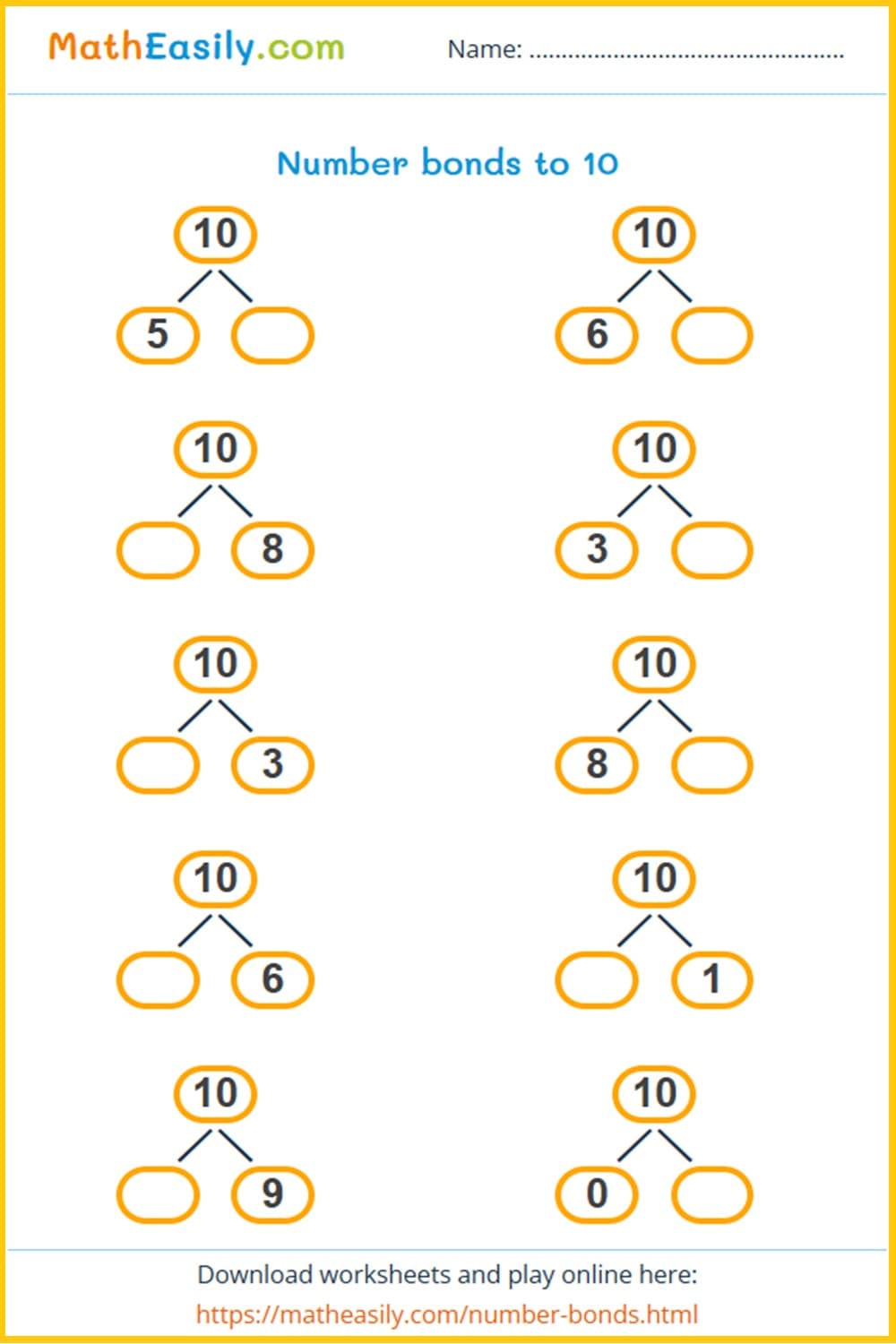 Free Number bonds to 10 worksheets. Free number bonds worksheets to 10. number bonds to 10 worksheet. number bonds to 10 games printable. Free printable number bonds worksheets in PDF. number bonds to 10 games printable.