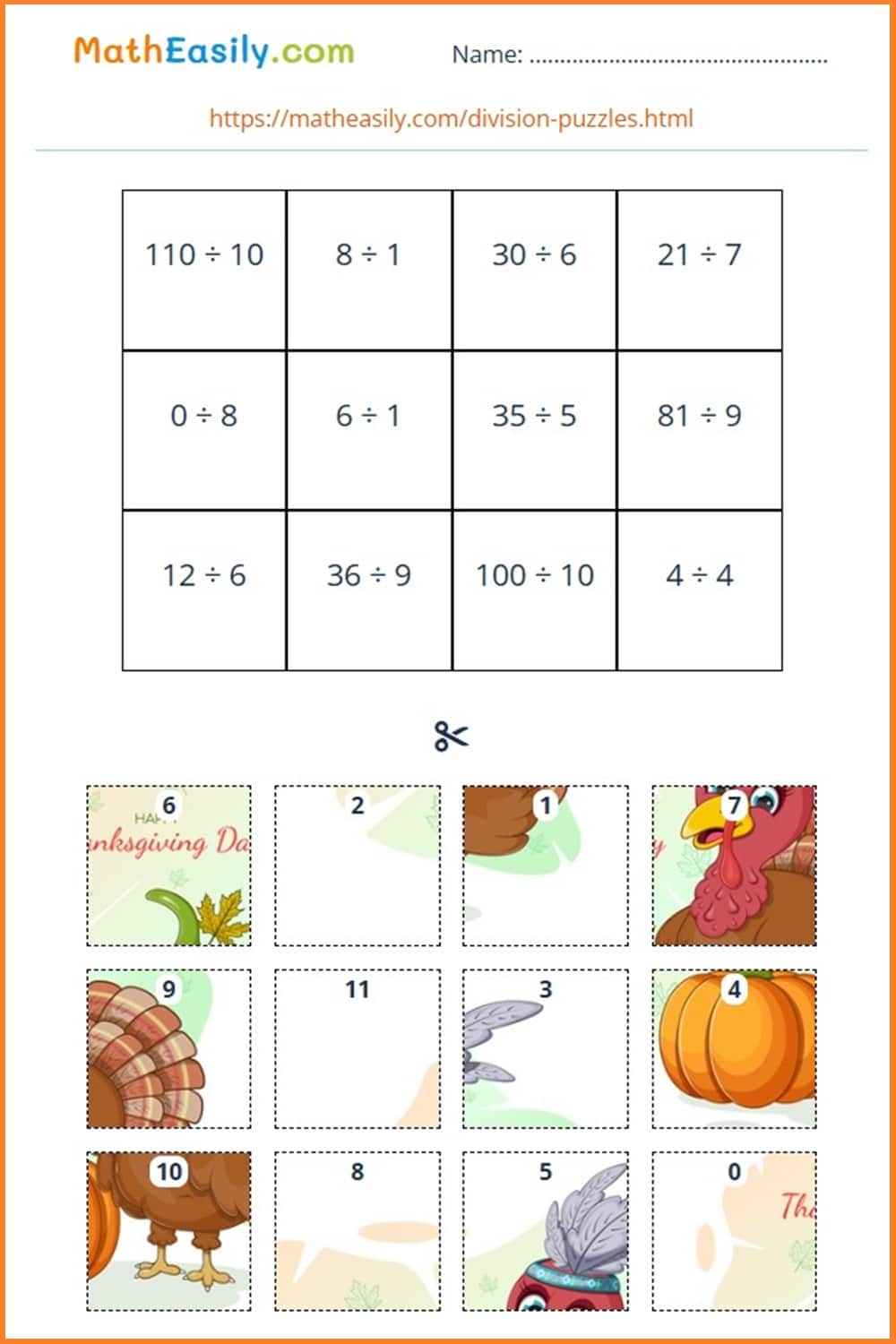 Free printable Thanksgiving math games.