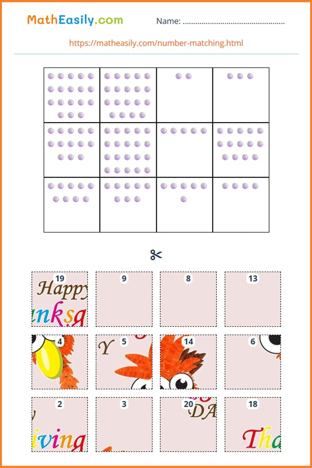 Free printable Thanksgiving math games for kindergarten.