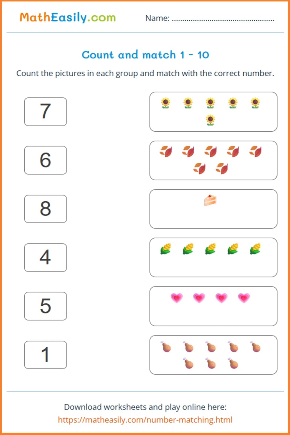 Free printable kindergarten Thanksgiving counting games PDF