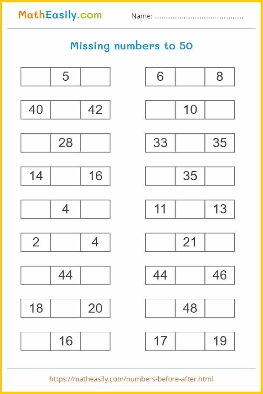 missing numbers 1 to 50 worksheets. what comes after worksheet. Printable What comes after 1 to 50 worksheet in PDF. What comes between 1 to 50. what number comes after.